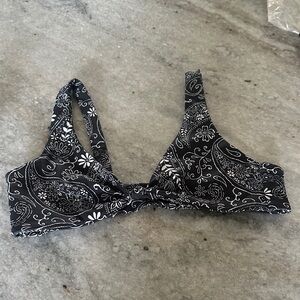 Skatie Black and White Paisley Bikini Top